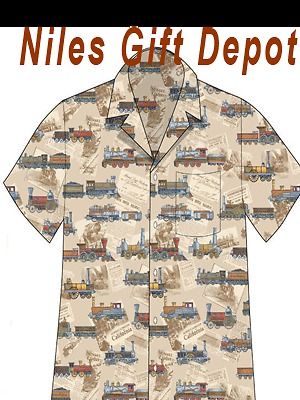 Antique Steam Train Hawaiian Camp Shirt   2XL to Large