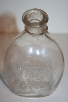 ANTIQUE ALEXANDRA FEEDER GLASS BABY BOTTLE CIVIL WAR ERA APPLIED TOP