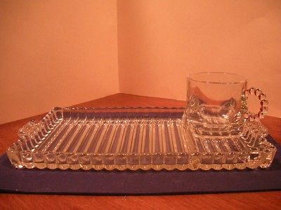 SET OF 8 APPETIZER SERVING TRAYS WITH CUPS   VINTAGE PRESSED GLASS