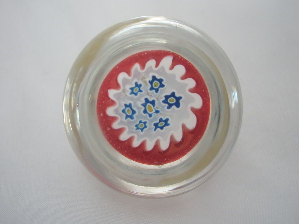 Vintage Small Murano Italy Turquoise White Red Paperweight Sticker 1 3