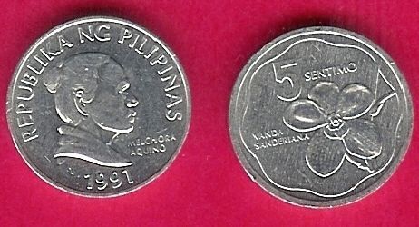 PHILIPPINES 5 SENTIMOS 1991 UNC WALING WALING ORCHID AN