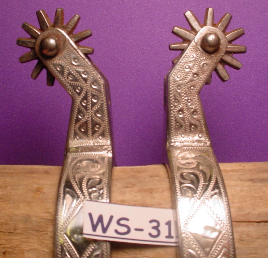 Antique STERLING SILVER Mounted FLEMMING Fancy Parade Cowboy Spurs