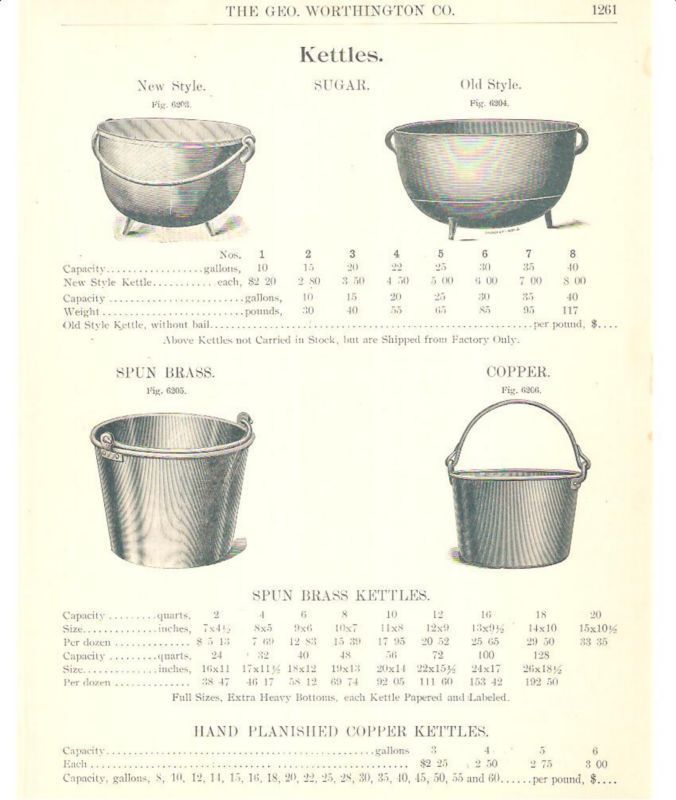 1902 Sugar Kettle Brass Copper Pail Antique Catalog Ad