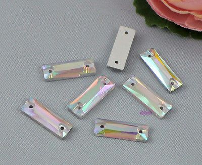 42 Pcs Baguette Shape Crystal AB Sew on Rhinestones Flatback Craft 18