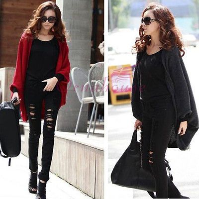 New Batwing Cardigans Shawl Knit Coat Jacket Sweater Woolen Knitwear