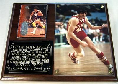 Pistol Pete Utah Jazz Atlanta Hawks Hall of Fame Photo Plaque 44/7
