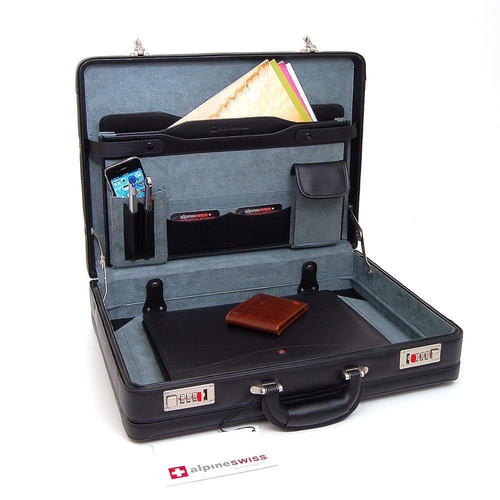 Expandable Leather Attache Case Briefcase Hard Sided Legal Size 1 Yr