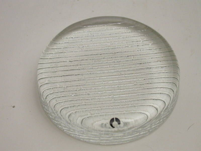 Pukeberg Paperweight Flat Clear w Textured Base 3.5 D