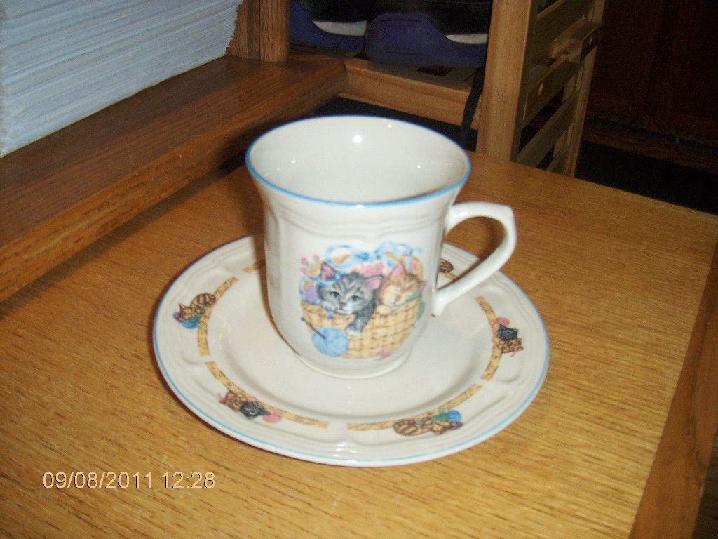 TIENSHAN STONEWARE PURRFECT FRIENDS CUP & SAUCER SET USED