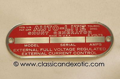 AUTO LITE SHUNT GENERATOR TAG WITH RED BACKGROUND