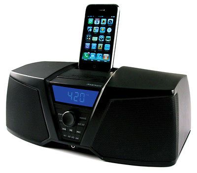 HOME AUDIO IPOD IPHONE DUAL 3 SPEAKERS ALARM CLOCK STEREO DOCK