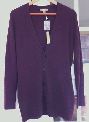 100% cashmere by FORTE plum V neck cardigan sweater, L, $198 retail