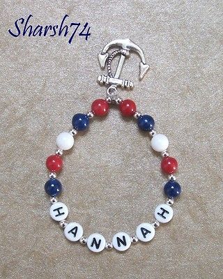 New Baby Child Nautical Patriotic Red White Blue Anchor Charm Name