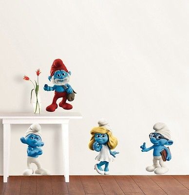 THE SMURFS Movie Decal Removable WALL STICKER Mural Kids Four Figures