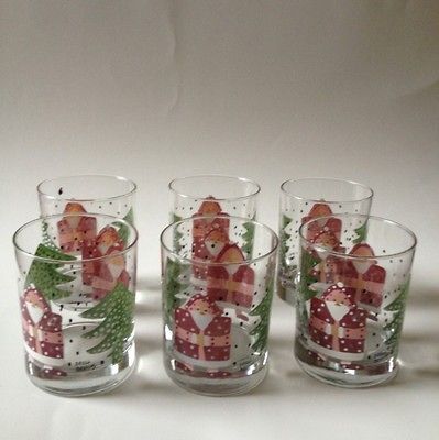 Set Of Six Handpainted Droll Designs Santa Glasses