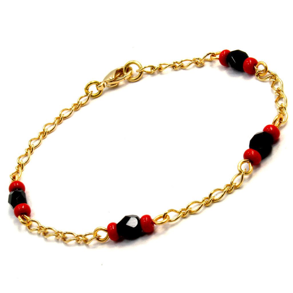 18K Gold Filled Jet Black AZABACHE AMULET RED EVIL EYE Bracelet Baby