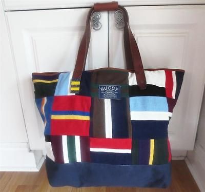 RUGBY RALPH LAUREN colorful patchwork & leather extra large tote bag
