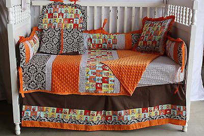 pc Sock Monkey Orange damask Baby bedding set   free