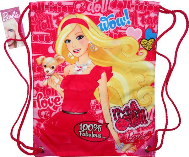 BARBIE DOLLS Girls School Bag Drawstring GYM PE Exercise Girl Pink