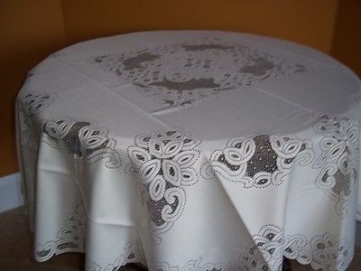 70 INCH ROUND LACE WHITE ANTIQUE BATTENBURG TABLECLOTH LACE OXFORD