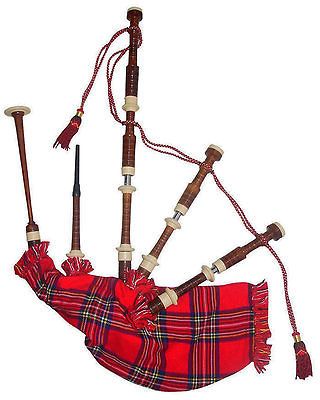 Scottish Bagpipes Rose Wood with Imitation Ivory Mounts, Royal Stewart