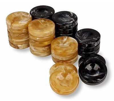 Marblized Backgammon Chips Black Licorice & Tan Butterscotch   1.25