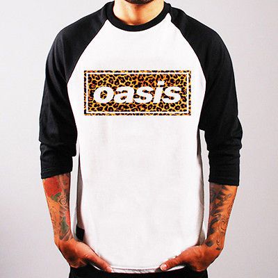 Oasis Logo leo豹紋 Brit rock band UK Baseball Jersey t shirt 3/4