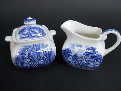 Liberty Blue English Staffordshire Blue White Paul Revere Creamer and