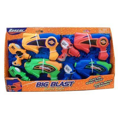 NEW BANZAI BIG BLAST BATTLE PACK 8 WATER GUN GUNS PISTOLS QUICK FILL