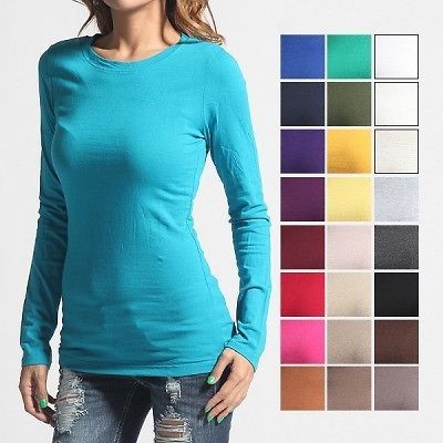 MOGAN BASIC Crew Round Neck Stretch LONG SLEEVE TEE SHIRTS Plain