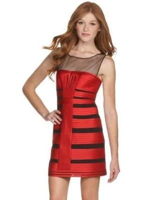 NEW BCBG Jewel Red Satin Sheer Paneled Dress 12P $348