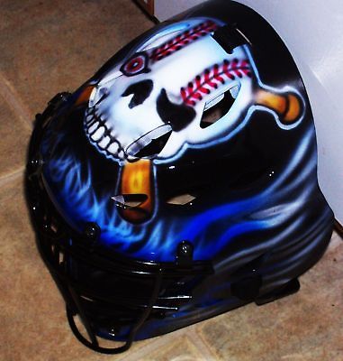 AIRBRUSHED FLAMING SKULL PERSONALIZED BASEBALL BATTING HELMET NEW