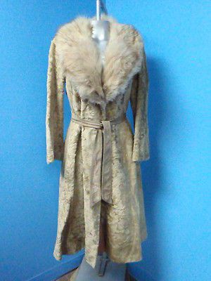 54469 HUDSONS BAY   FOX COLLAR Fitted Brown SHEEP REAL FUR Vtg Coat