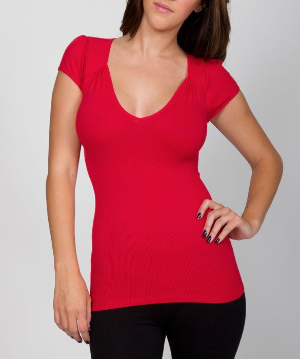 Bebe Cap Sleeve Back Cutout Tee Tubular Color Red