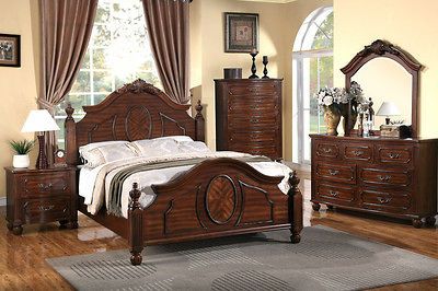 Cherry Queen Bed Antique Bedroom Furniture w/ Optional 5 Pieces