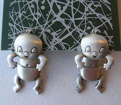 Cupie Baby Doll Earrings 2 Part Babies Genuine Pewter JJ