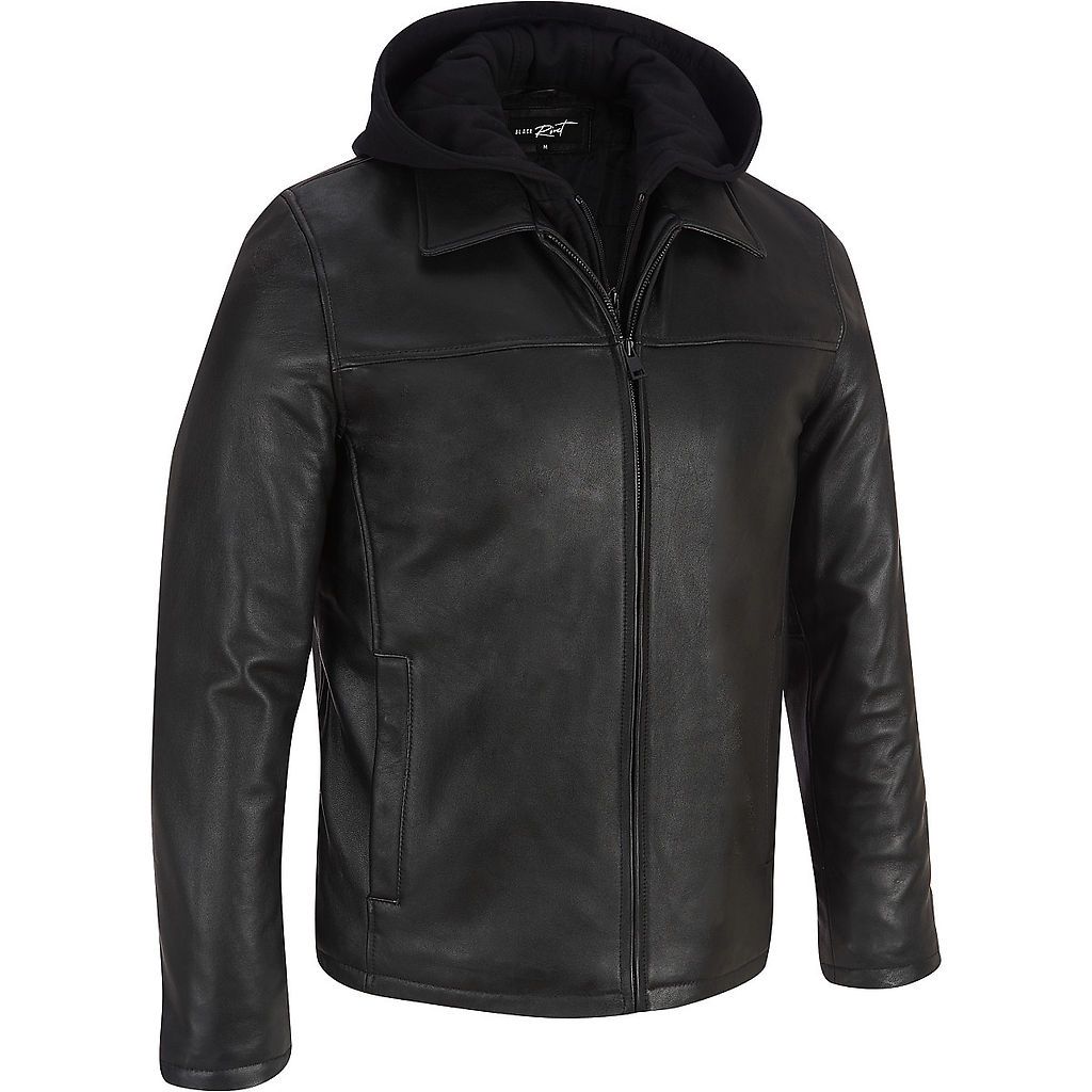 Mens Big & Tall Black Rivet Lamb Jacket w/ Hood