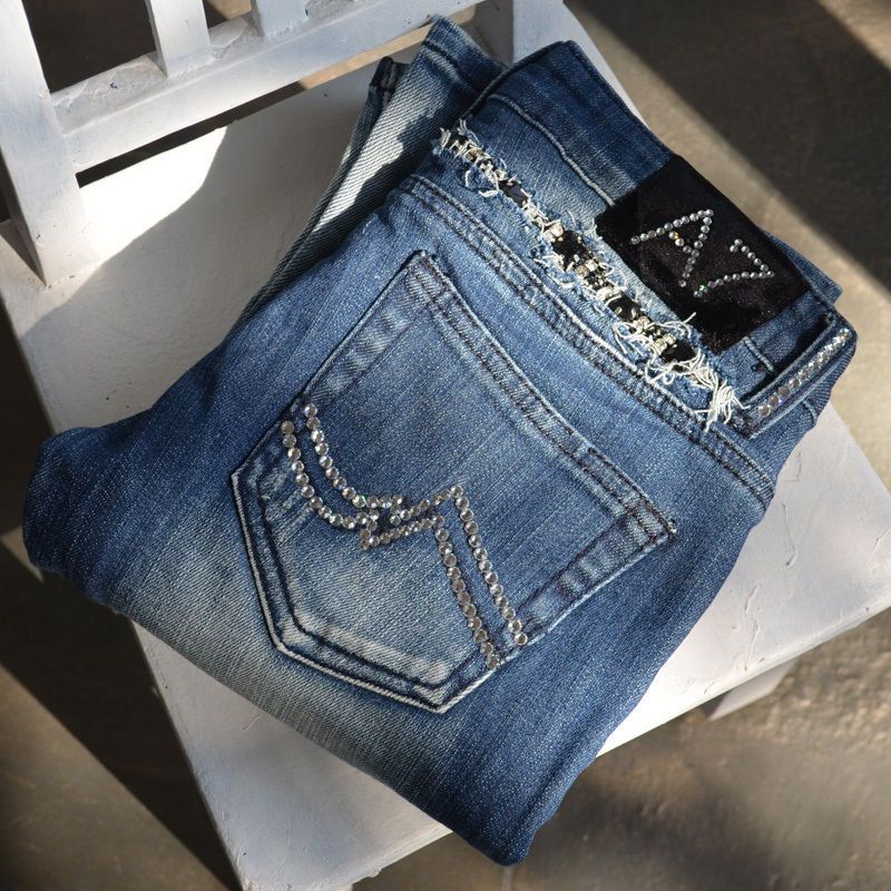 DENIMWALK A7 JEANS 1715 IN MERMAID SILVER WITH SWAROVSKI CRYSTAL