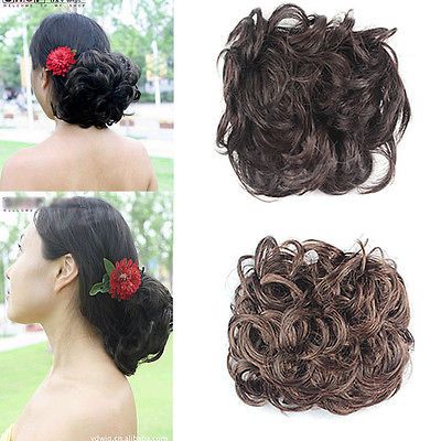 New Wavy Hair Extension Bun Wedding Chignon UP do Hairpiece Scrunchie