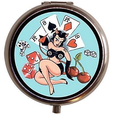 RETRO Gambling Dice Pinup Girl Tattoo Pill Box Case