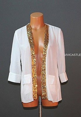 SEQUIN SLIT BACK OPEN CHIFFON BLAZER w free anthropologie earrings S