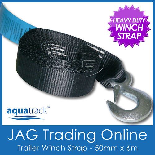 6M x 50mm H/DUTY BOAT TRAILER WINCH WEBBING STRAP & SNAP HOOK