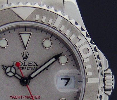 ROLEX   MidSize Platinum & SS Rolex YachtMaster 168622 35mm SANT BLANC