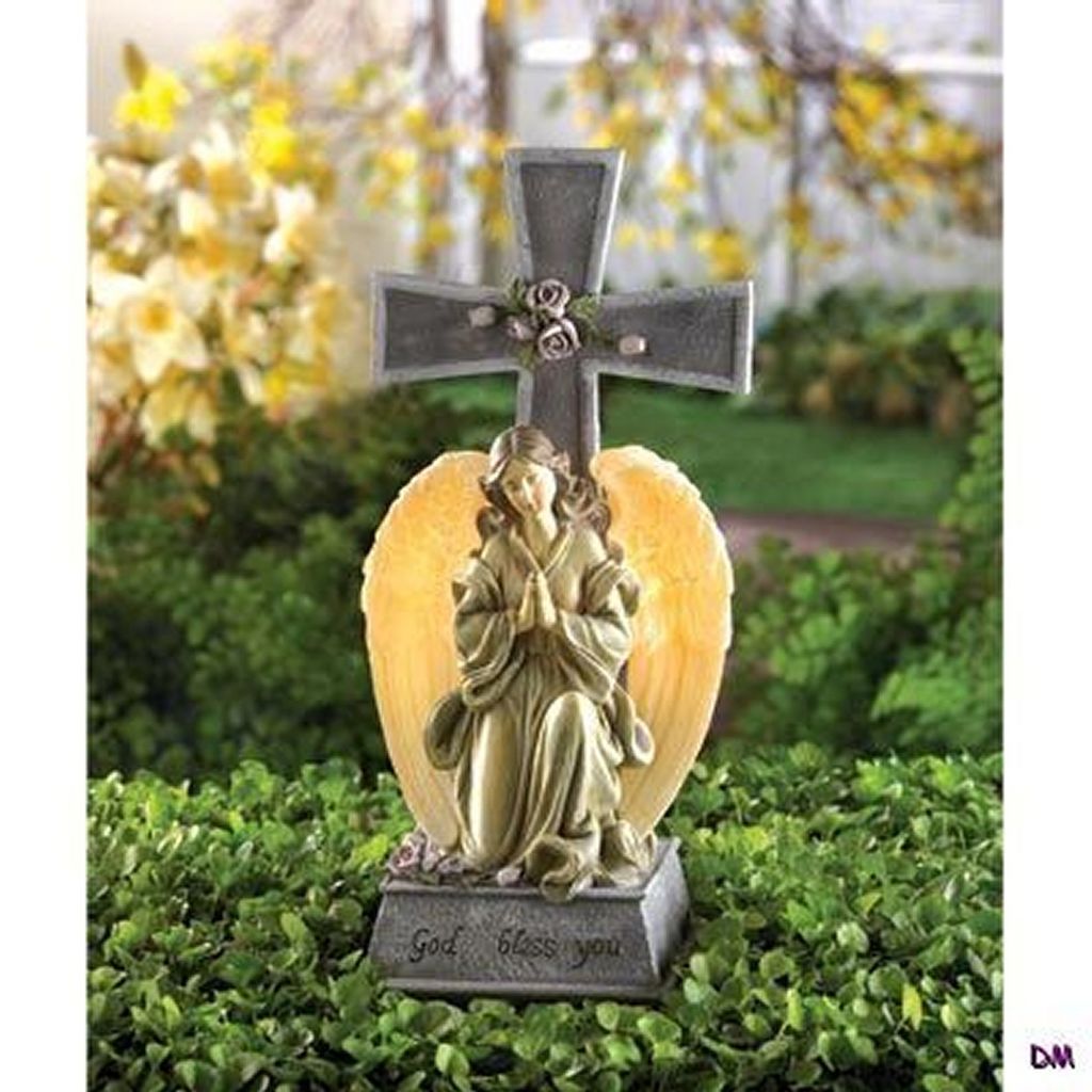 FAUX STONE ANGEL BLESSED CROSS SOLAR LIGHT **NIB