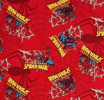 Spiderman Spider Badge and Webs on Red Fabric by the Yard