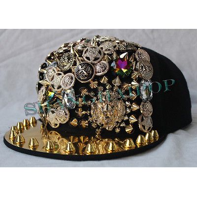 Stud Skull Baseball Cap Hat Rivet Spikes Crystal Bead Visor Punk Bling