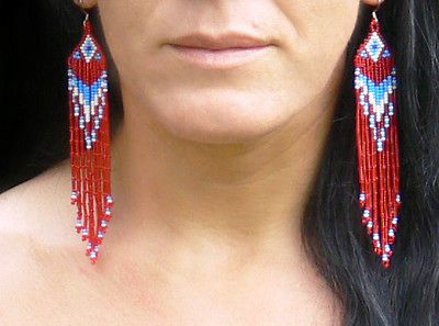 Extra Long Red Blue White Earrings Dangle Boho Jewelry Geometric