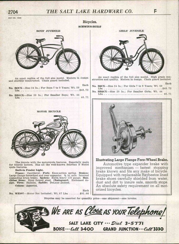 1948 49 ad Schwinn Built Bicyles Motor Bicycle Excelsior Flying Star