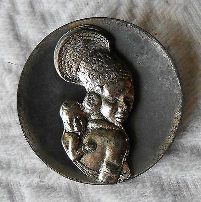 Vtg RARE African Nubian Mother Child Brooch Pin Zulu Simba Silver