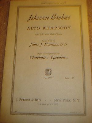 Johannes Brahms Alto Rhapsody, solo with mens choir, 1950, sheet